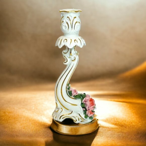 Vintage 1950s Single Porcelain Candle Holder Alba Kunst Dresden Roses - Picture 3 of 6
